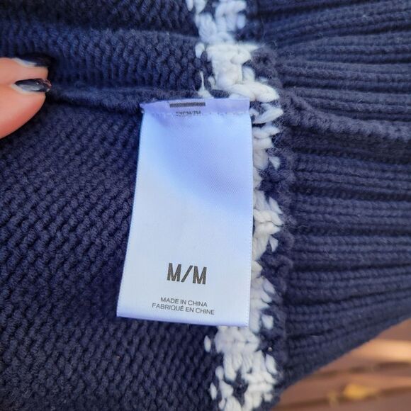 Vintage Express  Nordic Zip Sweater | Blue & White Snowflake Knit | Size Medium - Picture 11 of 15